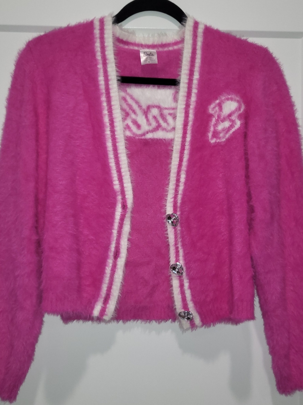 Hot Pink and White BARBIE :D Fuzzy Soft Cardigan